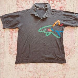 Men’s Vintage Black Polo Shirt with Colorful Shark Design
